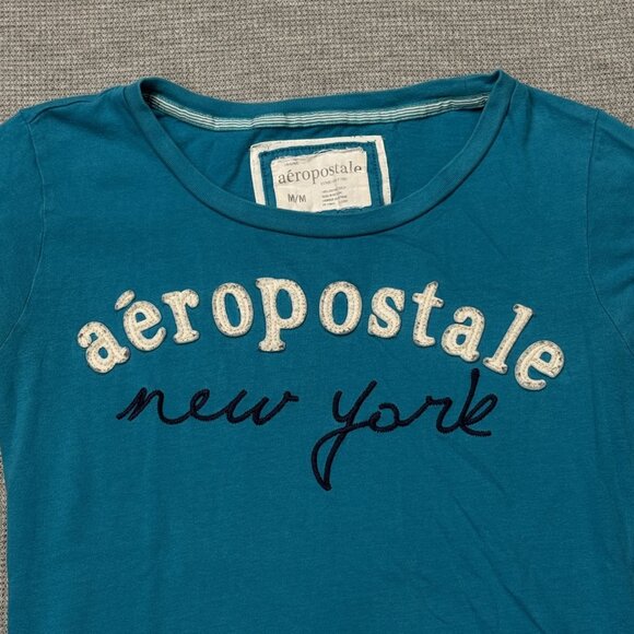 Aeropostale Womens Blue Graphic T-Shirt "New York" Embroidered Logo Medium - Picture 5 of 12